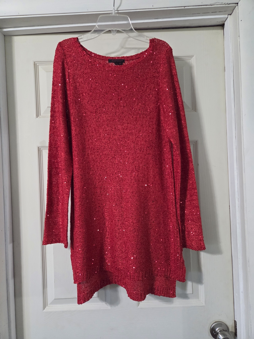 Fontana Women Red Metallic Glitter Knit Top Blouse